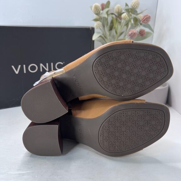 Vionic Valencia Leather Chunky Heeled Sandal Block Heel Tan Women's 7 NWB - Picture 9 of 11